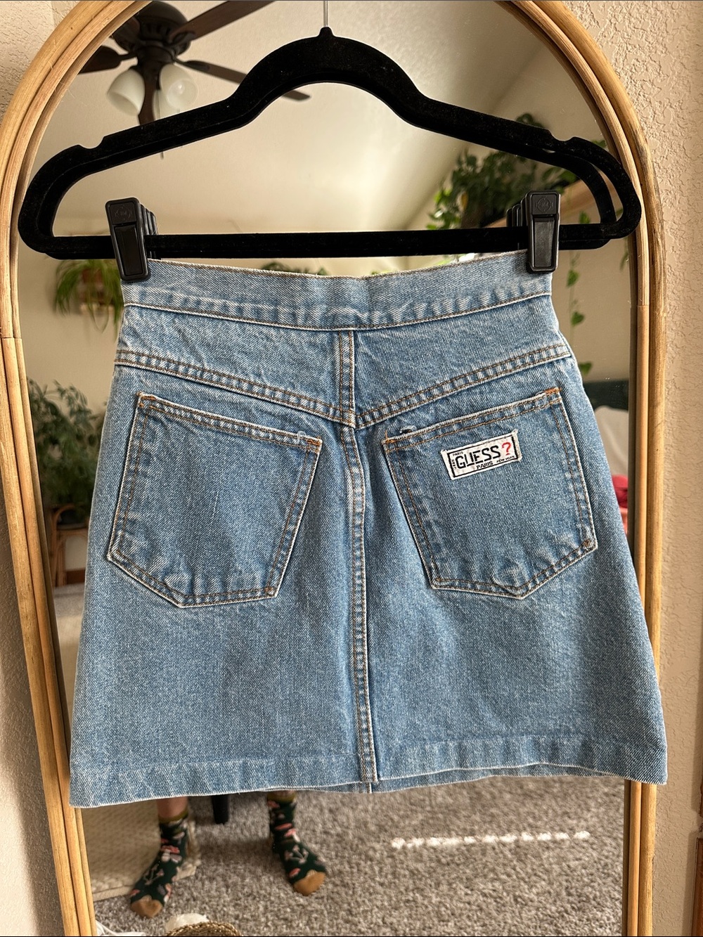 Guess Light Wash Denim Mini Skirt with Patch Pocket